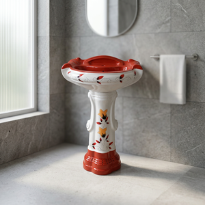 Lavabo de baño de pedestal independiente transparente de piedra de resina Artificial de diseño moderno de lujo - Product Image 4