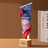 Nouveau trophée de cristal d'impression polychrome lumineux avec MH-J0799 de base de lumière en bois