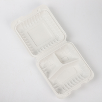 8 inch ecologische maïszetmeel lunchbox, BPA-vrij, PFAS-vrij, magnetronbestendig, biologisch afbreekbaar, wegwerpbaar, 3 compartimenten, 1100ml