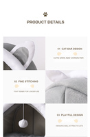 Lit pour chat semi-fermé, adorable maison pour chat avec oreilles de chat, jouet suspendu, coussin doux, fond antidérapant pour chats d'intérieur et chatons
