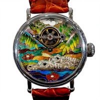 Montre mécanique de luxe pour homme de haute qualité avec cristal saphir, émail crocodile, bracelet en cuir, cadran argenté