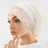 Hijab en jersey extensible avec patchwork de dentelle, sous-foulard élastique uni, bonnet sous-foulard, turban doux pour femmes musulmanes