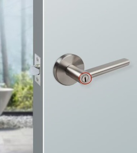 Gagang Pintu Silinder Pengunci 3 Titik Bahan Satin Stainless Steel Warna Silver Brushed, <span class=keywords><strong>Set</strong></span> Kenop Pintu Privasi Bulat dengan Lapisan Tahan Lama dan Kunci Putar - Product Image 4