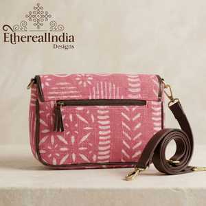 Handmade Floral Sling Bag Block Print Cotton Crossbody <b>Purse</b> Boho Ethnic <b>Small</b> Vegan Leather Bag - Product Image 5
