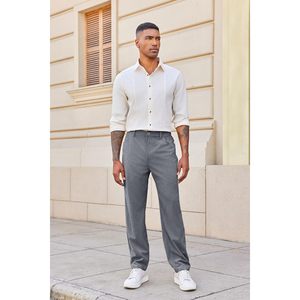 กางเกงผ้าลูกฟูกของผู้ชาย2025ทรงหลวมพร้อมโลโก้กำหนดเองได้ขาตรงเอวยางยืดมีซิปตกแต่งกันรอยยับ - Product Image 3