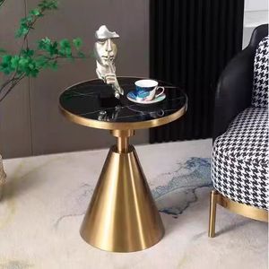 Mesa auxiliar de lujo ligera, parte superior de piedra de mármol redonda moderna, patas de Metal dorado, mesa auxiliar pequeña, sala de estar, muebles para el hogar, mesa auxiliar para cama - Product Image 4