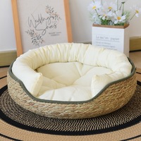 Lit moderne en peluche écologique pour chat et chien avec griffoir en osier toutes saisons en matériau Cattail, rembourrage en polyester, nettoyage facile