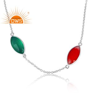 Collar de piedras preciosas de ónix multicolor para mujer, joyería de plata a la moda, collar de plata fina de diseñador al por mayor, Colección Vintage - Product Image 2