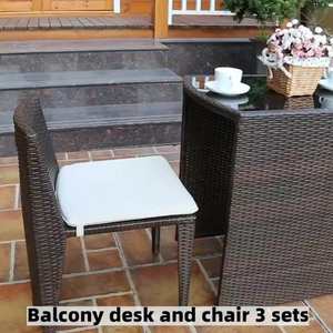 बालकनी कॉफी टेबल सेट दौर रतन उद्यान सेट आउटडोर फर्नीचर 2 सीटों सोफे के तीन टुकड़े - Product Image 6