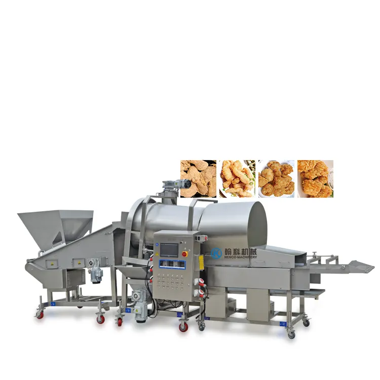 automatic feeding fried chicken thighs  fried chicken wings  popcorn chicken 360 degree breading machine outer coat flouring