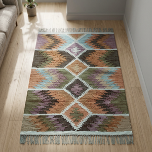 Tapis en coton fleuri moderne fait main, haute qualité, design personnalisé pour la maison, la chambre, la salle de prière, la cuisine, le salon, et les couloirs. - Product Image 1