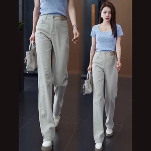 <span class=keywords><strong>Jeans</strong></span> Vintage Donna in Nylon/Cotone Sottili Estivi 2026 Nuovi Vita Alta Vestibilità Regolare Asciugatura Rapida Lunghezza Intera <span class=keywords><strong>Gamba</strong></span> Dritta <span class=keywords><strong>Larga</strong></span> - Product Image 1