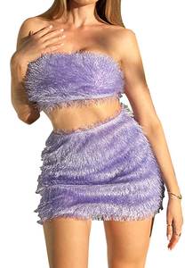 Fourniture 2024 vente chaude <span class=keywords><strong>costume</strong></span> fendu Sexy <span class=keywords><strong>gilet</strong></span> enveloppé de poitrine jupe serrée <span class=keywords><strong>costume</strong></span> en peluche fille chaude boutique de nuit ensemble de vêtements - Product Image 5