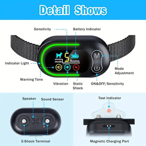 2025 Hot <span class=keywords><strong>2</strong></span> Pack Collar de choque para perros Control de ladridos Tono de advertencia Vibración Choque Impermeable Recargable Dispositivo de disuasión de ladridos de perros - Product Image 4