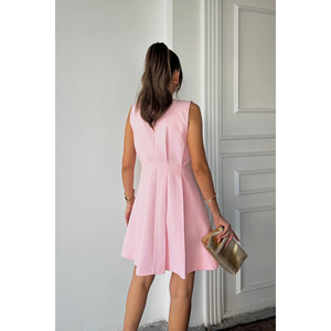 Sleeveless Pink Dress With <b>Darts</b> And Pleats Short Casual Style For Women - Product Image 1