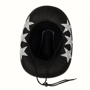 Sombreros Vaqueros de Estilo Occidental con Pedrería de Estrella, Logotipo Personalizado, Casuales para Viaje, Unisex para 4 Estaciones, con Cuerda - Product Image 4