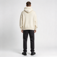 Sweat à capuche en maille oversize pour homme, beige, chaud pour l'hiver, avec poche kangourou, poignets et ourlet côtelés