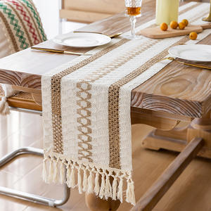 Chemin de table rectangulaire en coton et lin style bohème à rayures avec pompons, décoration de table pour la maison, lavage à la main, fibre de polyester - Product Image 2