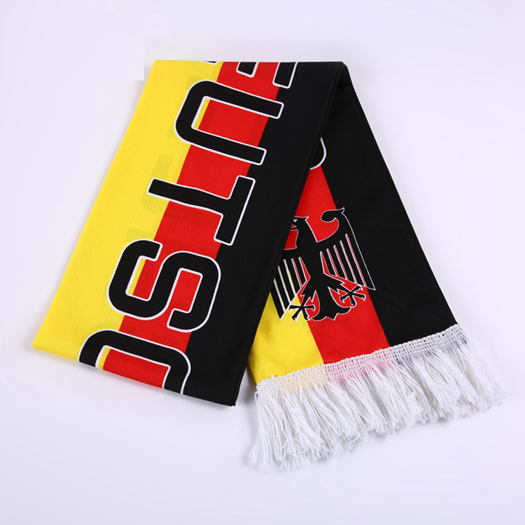 Custom logo knitted polyester Germany fans scarf silk screen printing football scarf design eagle national scarf