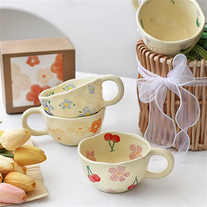 Tasses à café en céramique, tasses à thé au lait irrégulières façonnées à la main, style coréen, mug à petit-déjeuner pour la cuisine - Product Image 5