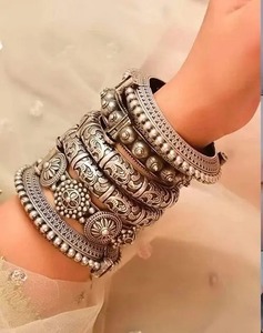 Premium Antique Silver Lookalike Oxidised Bangles Combo Set Traditional & Classic Jewelry Set of 6 Pieces <b>for</b> <b>Women</b> Navratri Set - Product Image 2