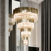 Duplex Villa Lustre De Luxe Jump Lampadaire Hôtel De Luxe Escalier En Spirale Or Lustre Postmoderne Cristal LED Métal 20 80