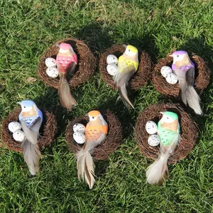 Kunstmatige Rotan Vogel Nest Simulatie Eieren Tuin Rekwisieten Diy Ornamenten Feest Decor Handgemaakt Vogelhuisje Vogelkooi Paasvaartuig