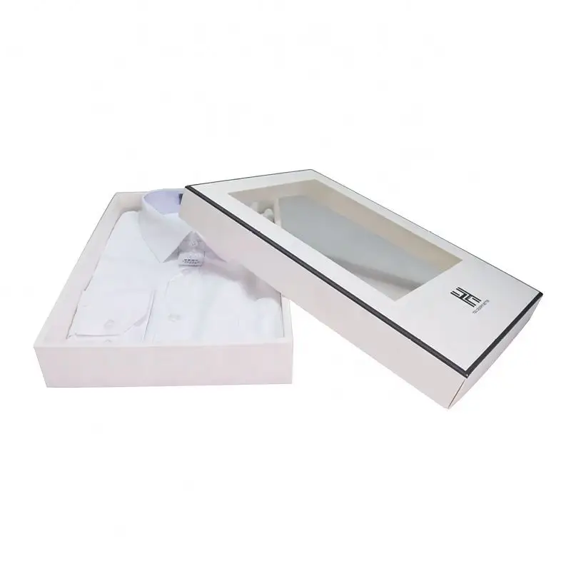 Transparente-Camisa-Pvc-Packing-Box Caja de regalo de papel de camiseta con logotipo personalizado Camisas de vestir para hombre Caja de juegos de corbata