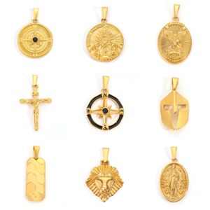 Tarnish Gratis 18k liontin Stainless Steel pria wanita berlapis emas <span class=keywords><strong>CHRISTOPHER</strong></span> Yesus kompas <span class=keywords><strong>Saint</strong></span> Michael 18K - Product Image 1