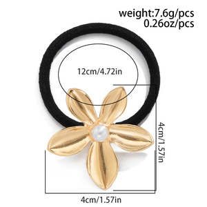 Thời trang tóc ban nhạc hợp kim Glossy năm cánh hoa giả ngọc trai Bow tóc Tie - Product Image 5