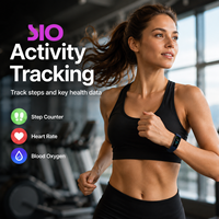 Bracelet intelligent avec écran tactile, podomètre, moniteur de fréquence cardiaque, tension artérielle, oxygène sanguin, suivi du sommeil, charge USB, autonomie de 15 à 21 jours