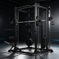 Machine Smith multifonctionnelle à quatre stations avec poulie à câble, fonction Landmine et fonction Dip, robuste pour salle de sport multifonctionnelle
