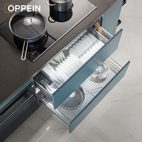 OPPEIN Home Petit Cabinet de Cuisine Moderne Import Armoire Coulissante Bleue Mobilier de Cuisine au Design Industriel