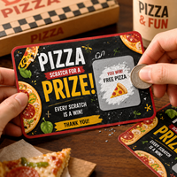 Cartes à gratter personnalisées en carton avec impression numérique couleur, numéros variables pour promotions de restaurants et événements commerciaux
