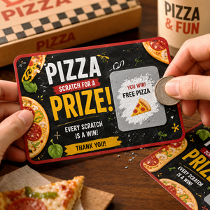Cartes à gratter personnalisées en carton avec impression numérique couleur, numéros variables pour promotions de restaurants et événements commerciaux - Product Image 1
