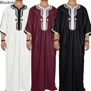 Abaya Islamica da Uomo all'Ingrosso, Stile Marocchino <span class=keywords><strong>Arabo</strong></span> Tradizionale, Ricamata a Maniche Corte, Abbigliamento Musulmano per Uomo - Product Image 1