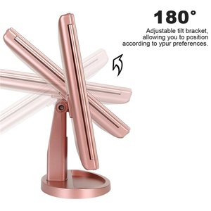 Miroir cosmétique de bureau avec rotation à 180 degrés, grossissement 3x/2x, miroir de maquillage pliable avec lumière - Product Image 5