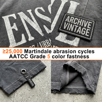 T-shirt Homme Personnalisé en Coton Lourd 100% Lavé et Vieilli, Coupe Classique, avec Impression Sérigraphique et Broderie de Patch