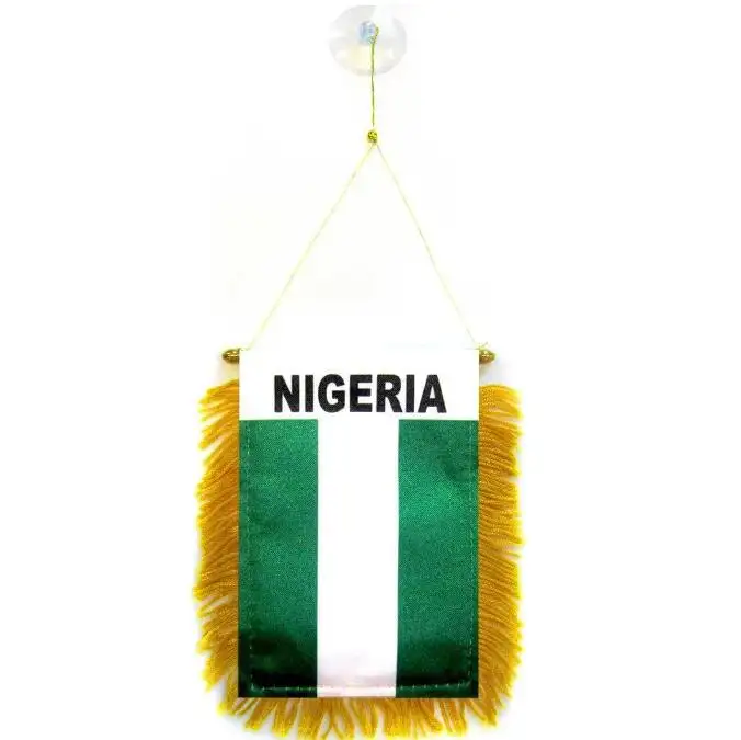 उच्च गुणवत्ता वाले कस्टम नाइजीरिया मिनी बैनर 6'' x 4'' नाइजीरियाई पेनांट 15 x 10 सेमी मिनी बैनर 4 x 6 इंच सक्शन कप हैंगर