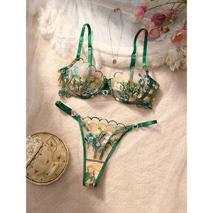 ชุดชั้นในผ้าตาข่ายลูกไม้ลายดอกไม้สุดเซ็กซี่สำหรับผู้หญิงบราดันทรงและกางเกงในผ้าโปร่งควบคุมแสงได้เป็นมิตรกับสิ่งแวดล้อม - Product Image 6