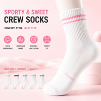 Chaussettes ras du cou sportives et tendance à double rayures roses avec lettres, multicolores, respirantes, personnalisables avec logo OEM, pour adolescentes, tenue quotidienne