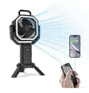 Ventilateur de camping portable avec télécommande, 5W, rechargeable par USB, affichage numérique, oscillant, quatre vitesses, en plastique, pour usage extérieur - Product Image 1