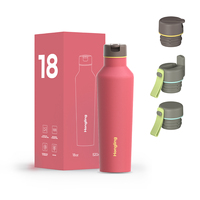 Nouvelle bouteille d'eau hexagonale ergonomique en acier inoxydable Hong Ling 18oz, isolée sous vide, avec couvercle à paille et plusieurs couvercles interchangeables