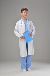 Uniforme Médico Blanco <span class=keywords><strong>de</strong></span> Manga Larga para Enfermeras, Mezcla <span class=keywords><strong>de</strong></span> Polialgodón 65/35, con Detección <span class=keywords><strong>de</strong></span> Agujas, Fusión sin Costuras, Gran Venta - Product Image 3