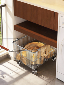 Panier à linge en fer et chariot <span class=keywords><strong>de</strong></span> rangement compact pour balcon et sous-meuble, idéal pour le rangement des vêtements près <span class=keywords><strong>de</strong></span> la <span class=keywords><strong>machine</strong></span> à <span class=keywords><strong>laver</strong></span> - Product Image 6