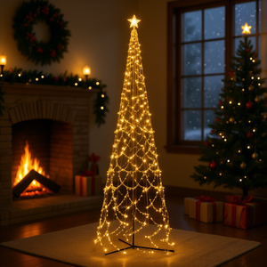 <b>Christmas</b> <b>Cone</b> <b>Tree</b> 8x26 Ft Warm White Led Lights 3000 Indoor Festive Decorations Metal Standing <b>Tree</b> - Product Image 2