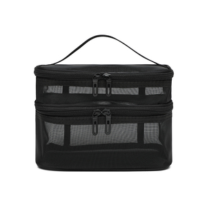 Vente en gros de trousse de toilette double couche pour femme, boîte à maquillage en maille personnalisée, trousse de toilette avec nouveau design 2026 - Product Image 2