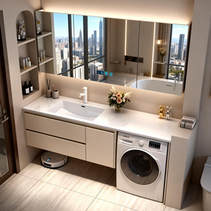 Mueble de Baño Moderno de Aluminio con Lavabo de Cuarzo, Montado en la Pared, Ahorra Espacio, Ideal para Apartamentos y Villas - Product Image 2