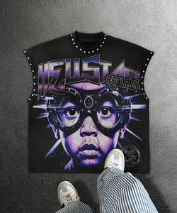 Camiseta sin mangas personalizada con estampado, estilo oversize, con pedrería, para hombre, de alta calidad, estilo urbano. - Product Image 5