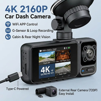 Cámara para Auto 4K 2160P con 3 Lentes, WiFi, DVR, Grabación Frontal, Interior y Trasera, Triple Cámara, Grabador de Video 720P, Sensor G Allwinner, Monitor de Estacionamiento 24H